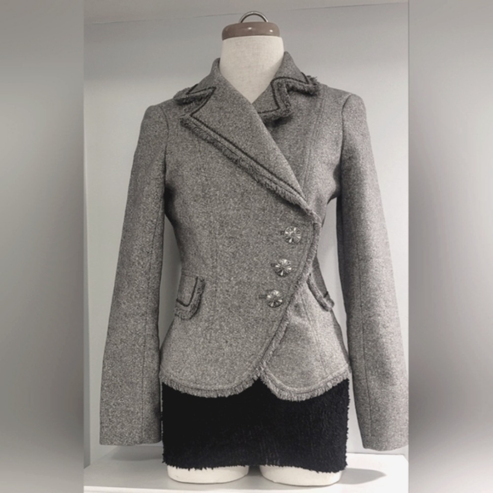 Cashe Cotton Wool Linen Gray Blazer Jacket